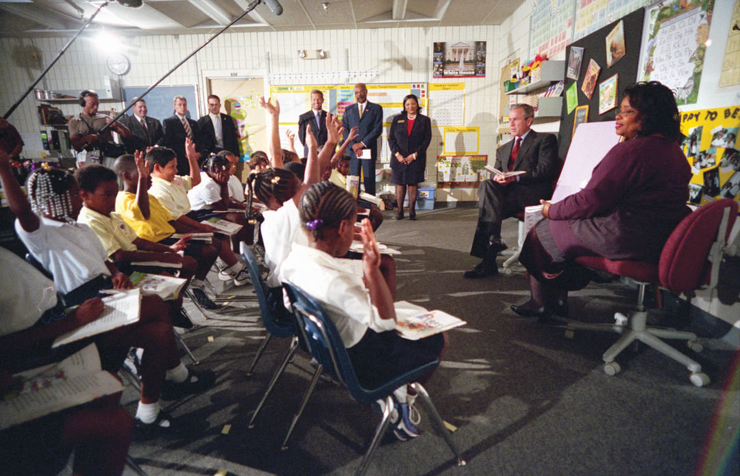 Click to enlarge Bush reading to school on 9/11