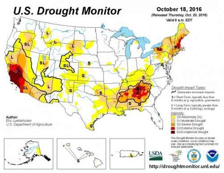 US drought map oct 2016