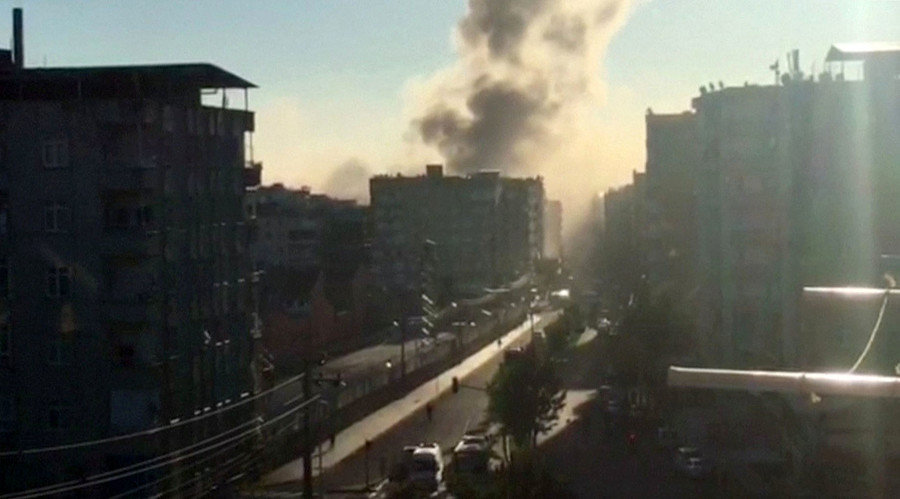 Click to enlarge Smoke rises from an explosion in a central district of Diyarbakir, the largest city in Turkey's mainly Kurdish southeast, in this still image taken from video November 4, 2016