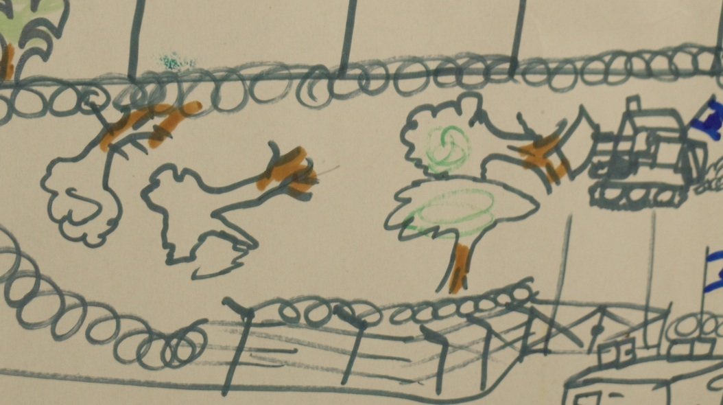 Click to enlarge A childs drawing uprooting Olive trees in Palistine