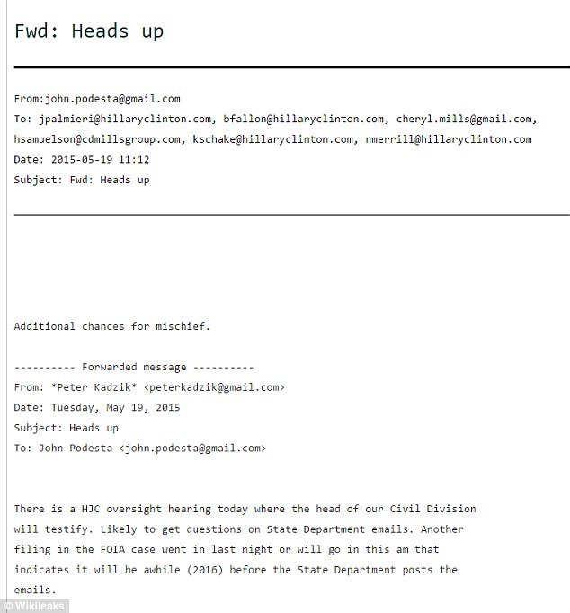 Click to enlarge Peter Kadzlk email to John Podesta