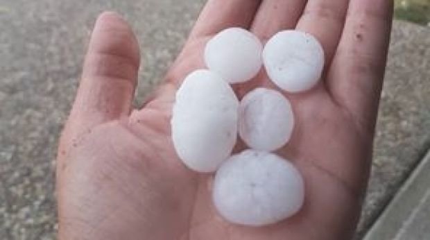 Large hail stones have pelted parts of Ipswich on Tuesday afternoon. 