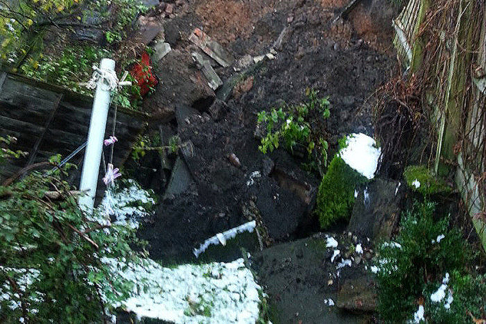 A huge sinkhole appeared behind a row of terrace houses in Yorkshire late yesterday evening 