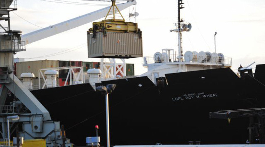 Ship unloading cargo