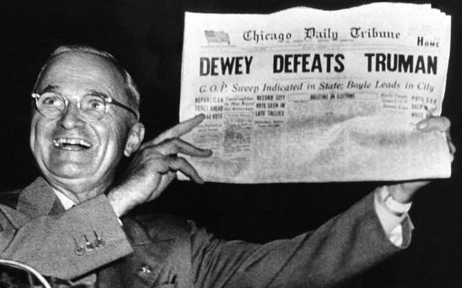Click to enlarge Truman with Daily Tribune