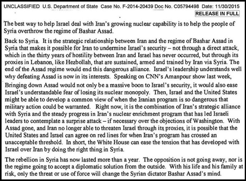 Click to enlarge Clinton email Israel Syria