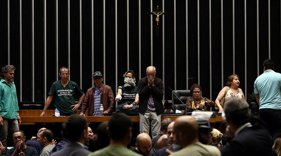 Demonstrators in favor of a military intervention in Brazil