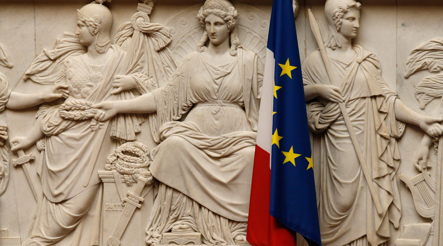 European Union building with flag