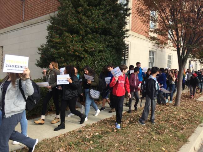 Click to enlarge Students from Richard Montgomery High School, in Rockville, march in protest of the election of Donald Trump