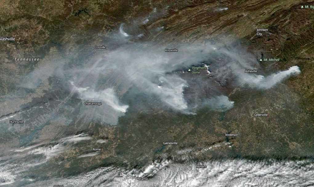 southern US wildfires from space