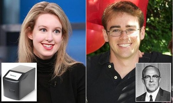 Elizabeth Holmes, Tyler Shultz and George Shultz (inset)