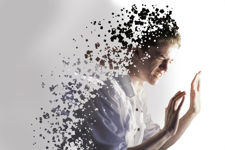 Person disintegrating graphic
