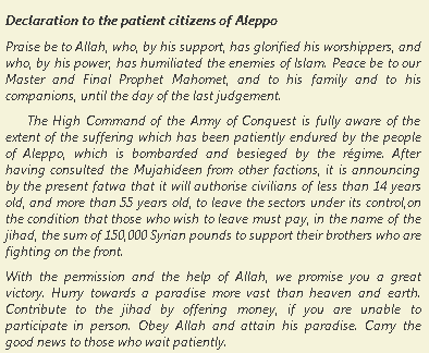 Declaration to the patient citizens of Aleppo