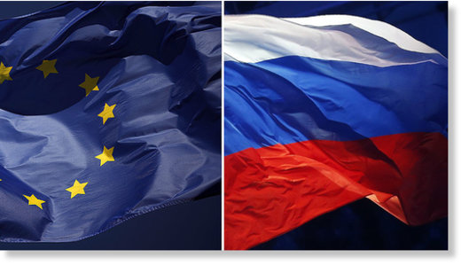 European flag (L), Russian flag