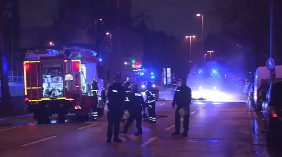 Click to enlarge OSCE summit venue in Hamburg set on fire