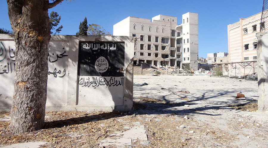 Abandoned buildings in the Syrian town of Manbij