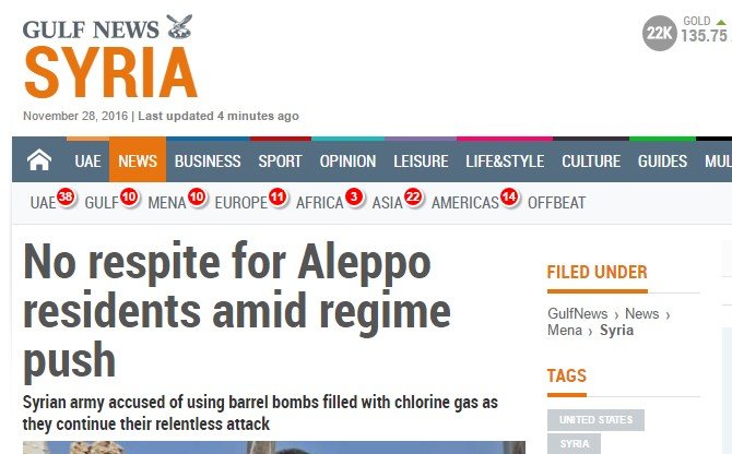 Gulf News AA Aleppo propaganda