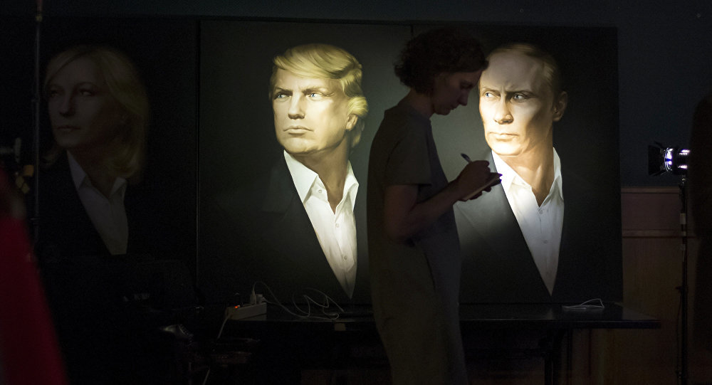 Portraits of Donald Trump and Vladimir Putin