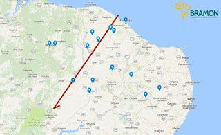 Meteor in Brazil trajectory map