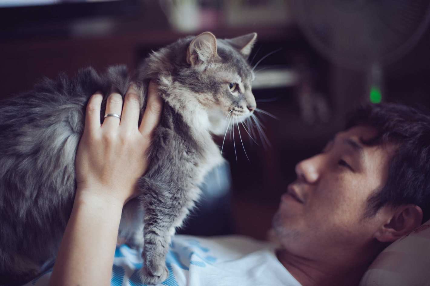 man with cat