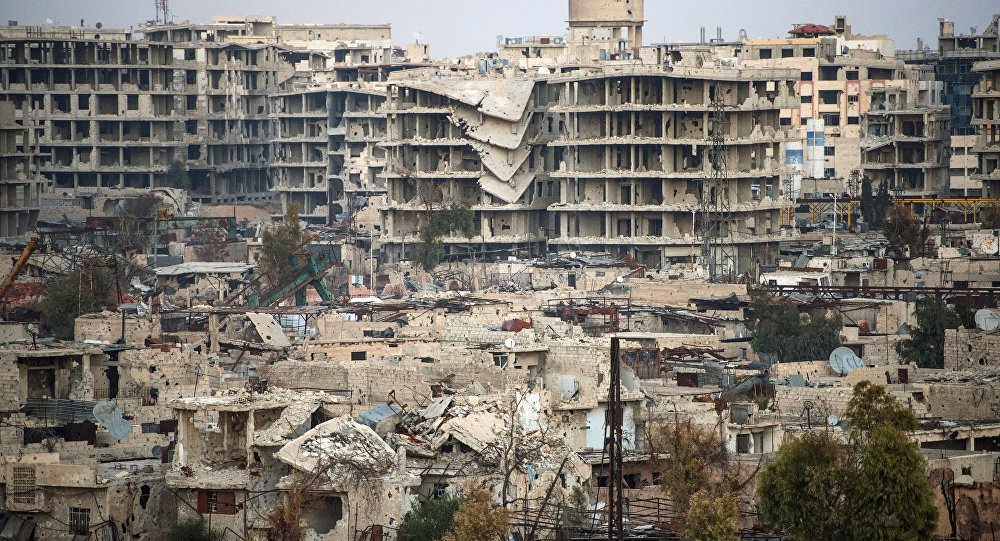 damaged buildings in Damascus