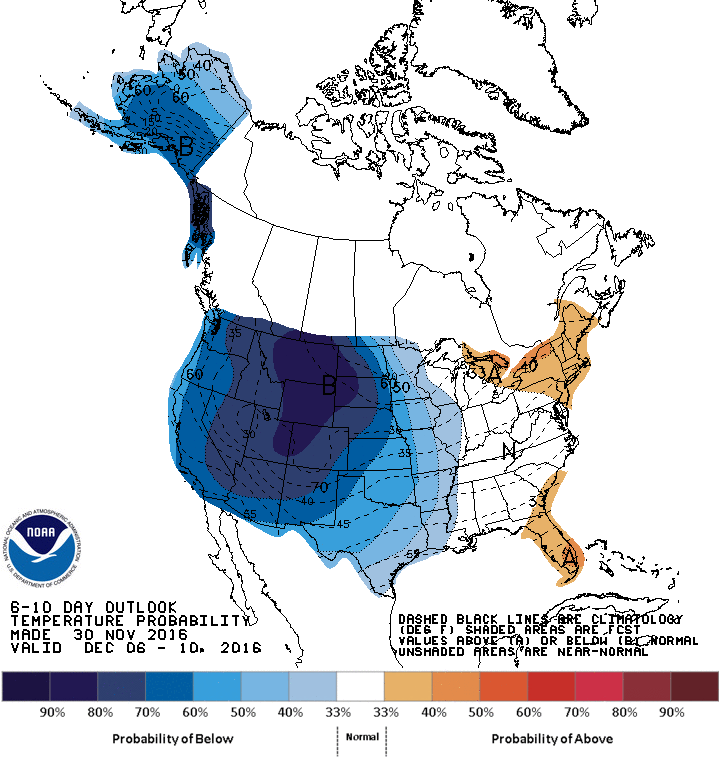 Click to enlarge Six- to 10-day temperature outlook for North America