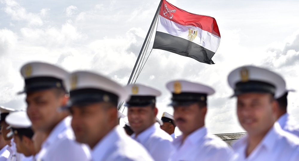 Egyptian sailors with flag