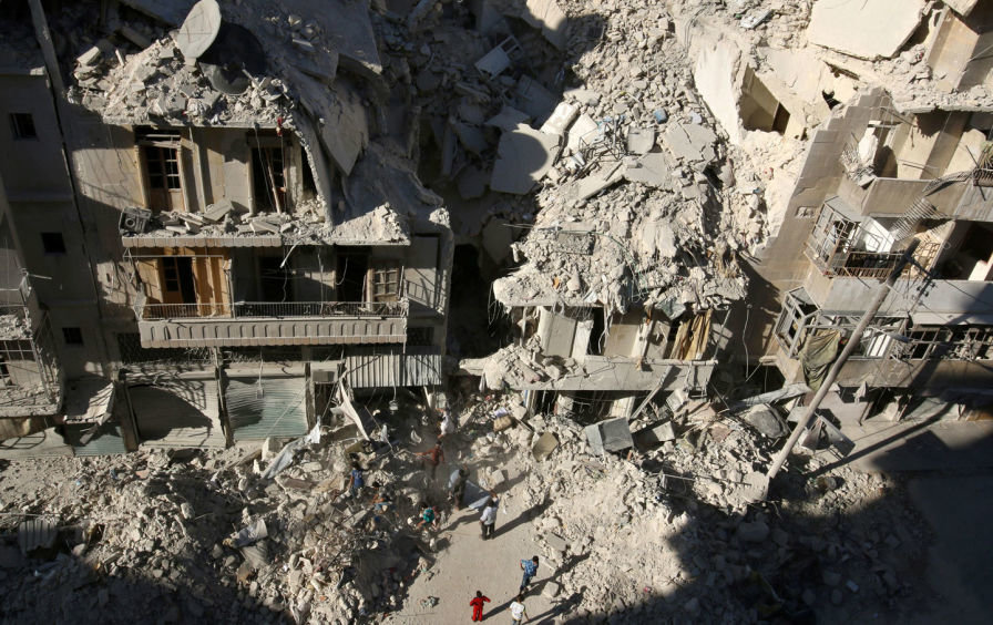 Rubble from airstrike in Tariq al-Bab, Aleppo, Syria