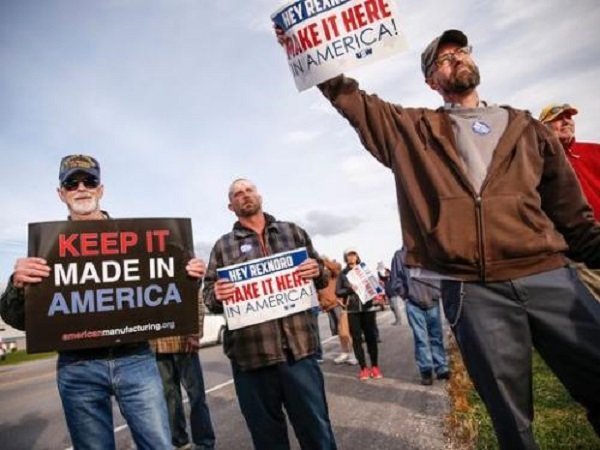 Employees of Rexnord Bearings in Indianapolis protest Rexnord's decision to likely move 300 jobs to Mexico