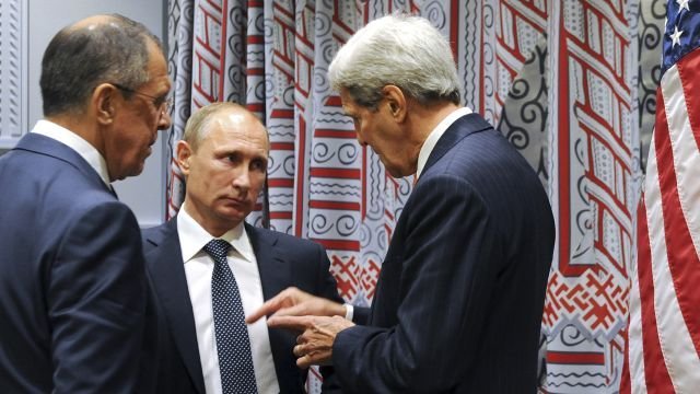 Vladimir Putin, Sergey Lavrov, and John Kerry