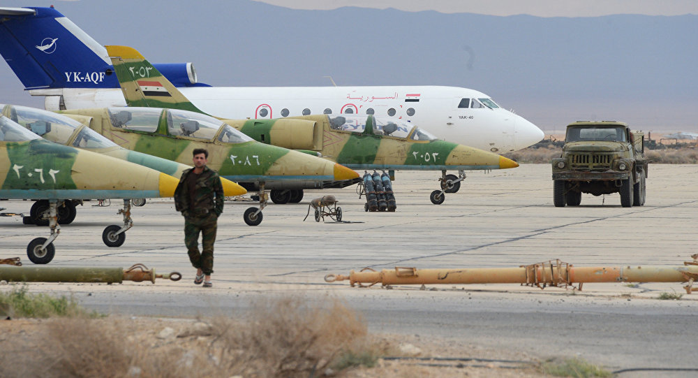 L-39 planes of the Syrian Arab Army (SAA) Air Force at an aerodrome 50 km of Palmyra