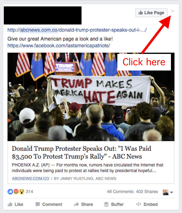 facebook reporting fake news step 1