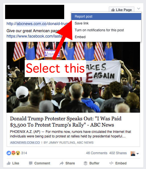 facebook reporting fake news step 2