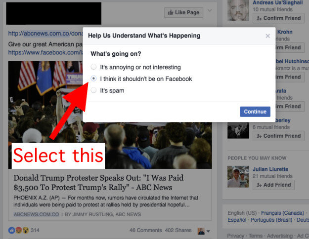 facebook fake news reporting - step 3
