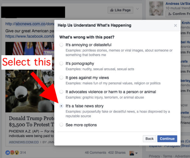 facebook fake news reporting - step 4