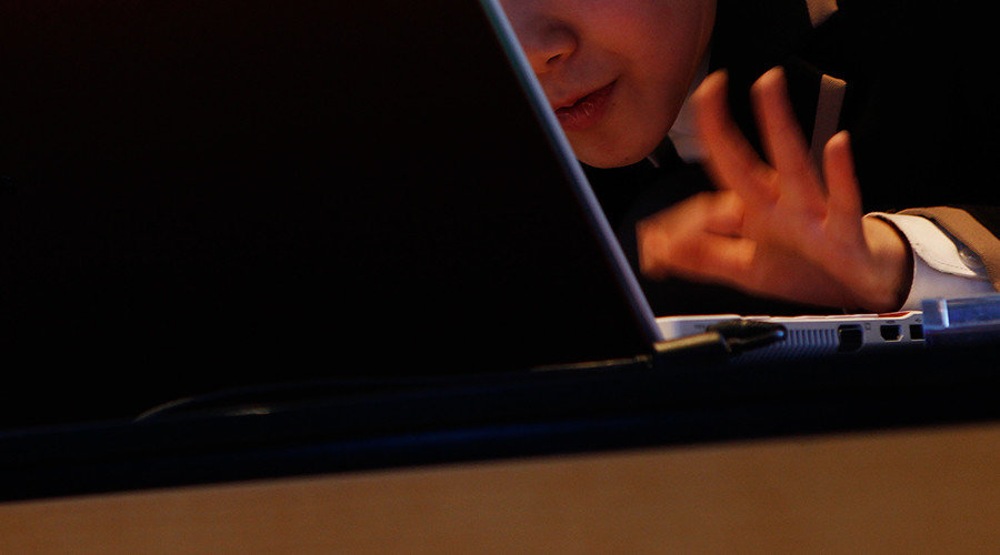 Click to enlarge person using laptop