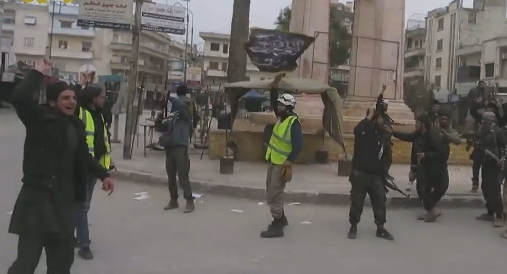 Click to enlarge Syrian White Helmets celebrating with Al-Nusra