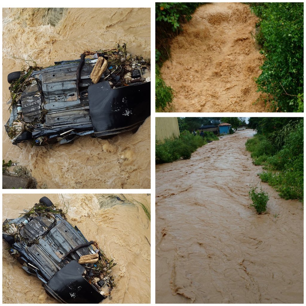 Car ended up down on the entrance to the beach after it was washed about 500m from Claremont Street.