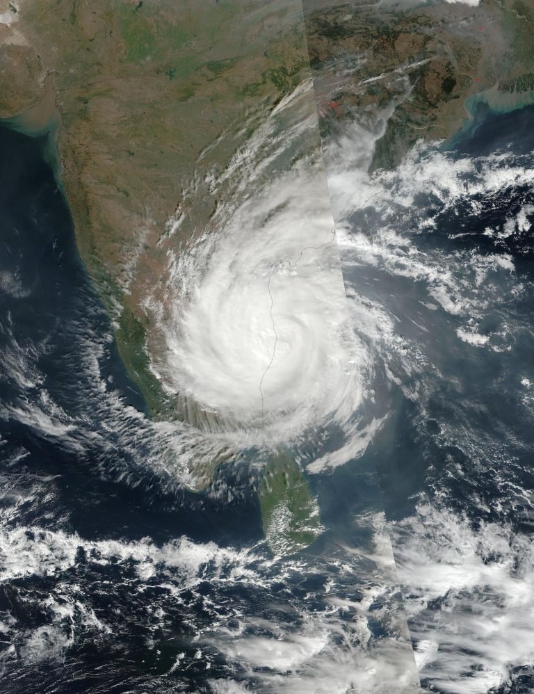 On Dec. 12 at 3:42 a.m. EST (0842 UTC) NASA-NOAA’s Suomi NPP captured this visible image of Tropical Cyclone Vardah making landfall in eastern India.