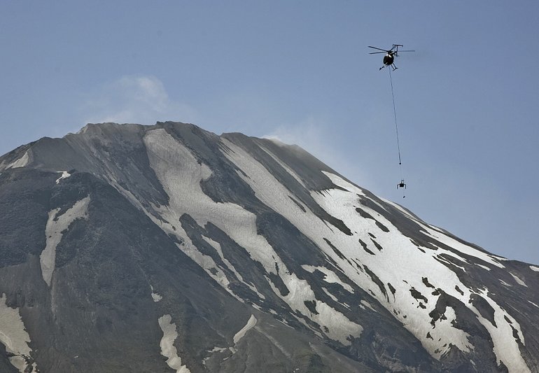 Click to enlarge USGS scientists at Mt. St. Helens