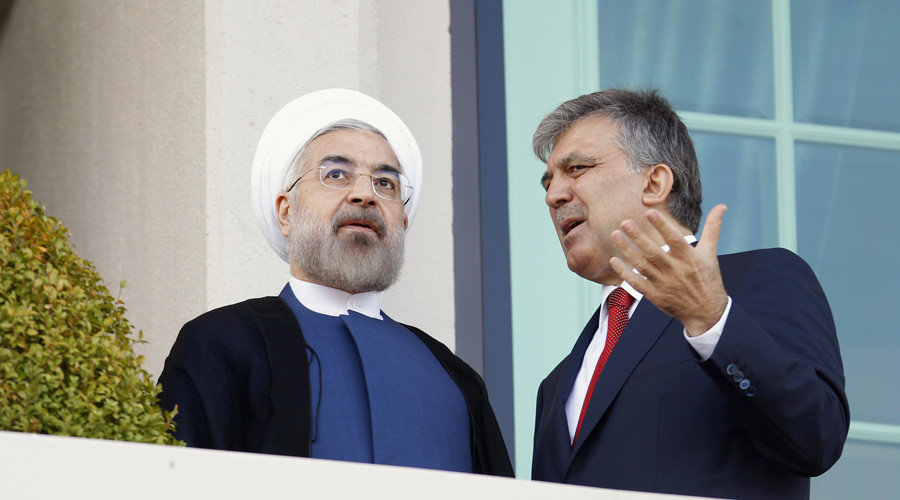 Click to enlarge Former Turkish President Abdullah Gul (R) and Iranian President Hassan Rouhani