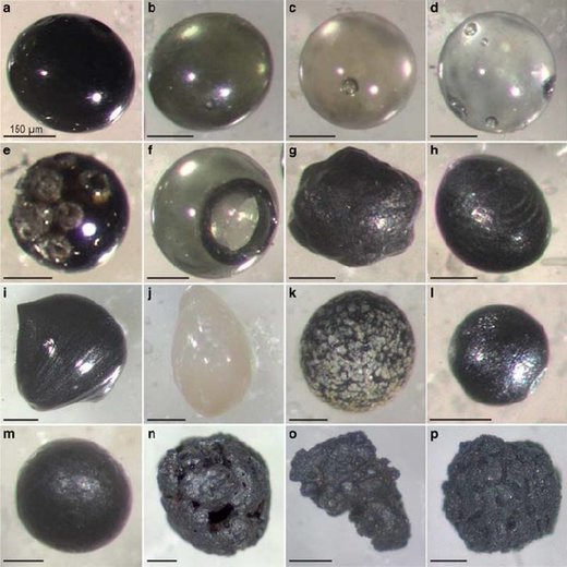 Click to enlarge microspherules comet impact