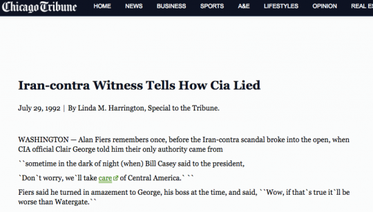 Chicago Tribune headline on CIA