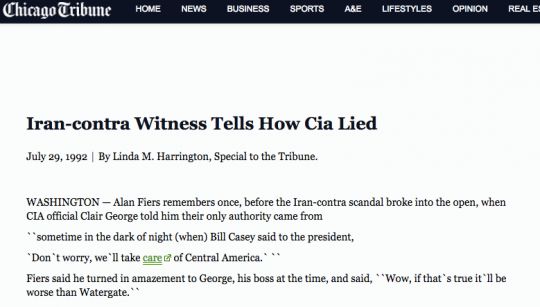 Click to enlarge Chicago Tribune headline on CIA