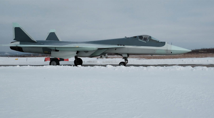 Click to enlarge Russian advanced T-50 fighter plane test-flying