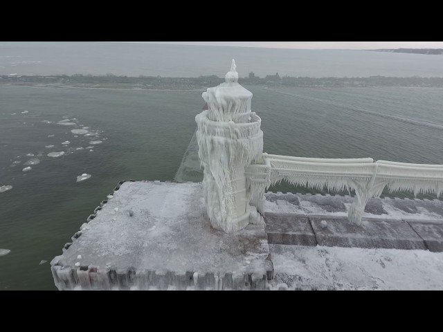 Icy lighthouse in Michigan