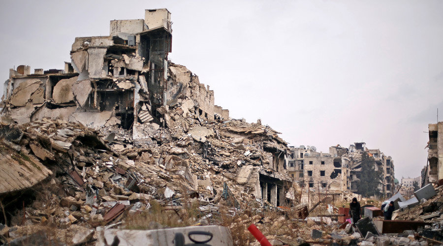 damaged buildings in the government controlled area of Aleppo