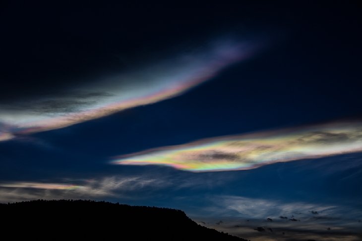 Nightime iridescent clouds illuminated by super moon Trinidad, Colorado, December 12 13 2016 