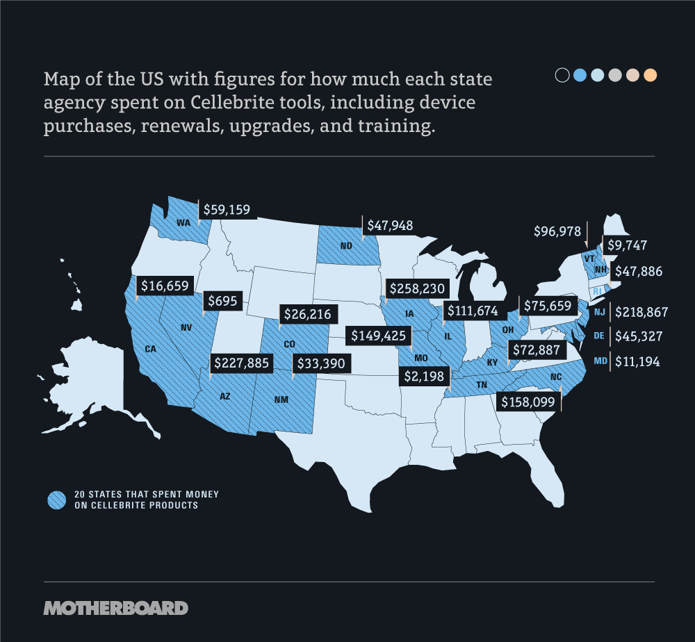 Map of Cellebrite spending by state