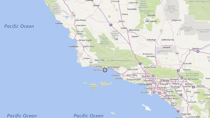 Click to enlarge A map showing the location of the epicenter of Saturday morning's quake near Santa Barbara, Calif.